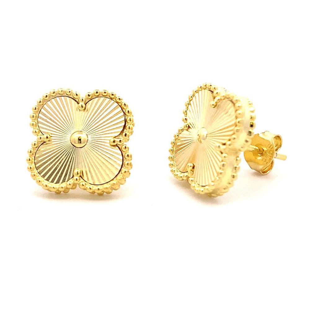 Sterling Silver Charm Earrings - Yellow Gold Plated - Flower Design